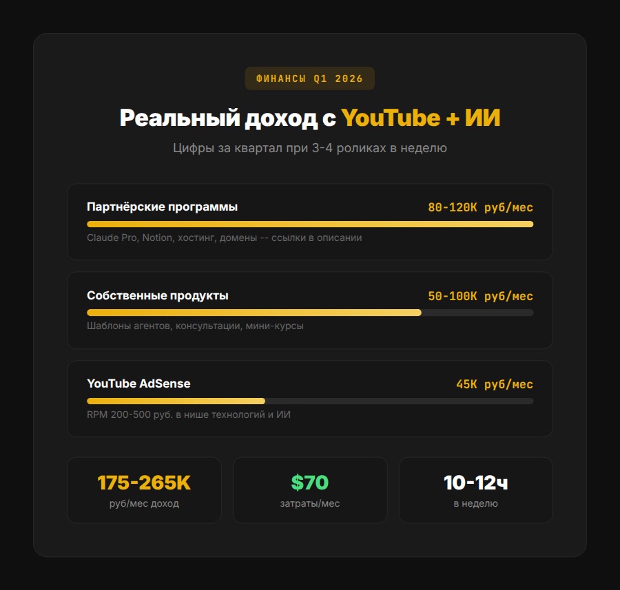 Реальный доход с YouTube и ИИ за Q1 2026